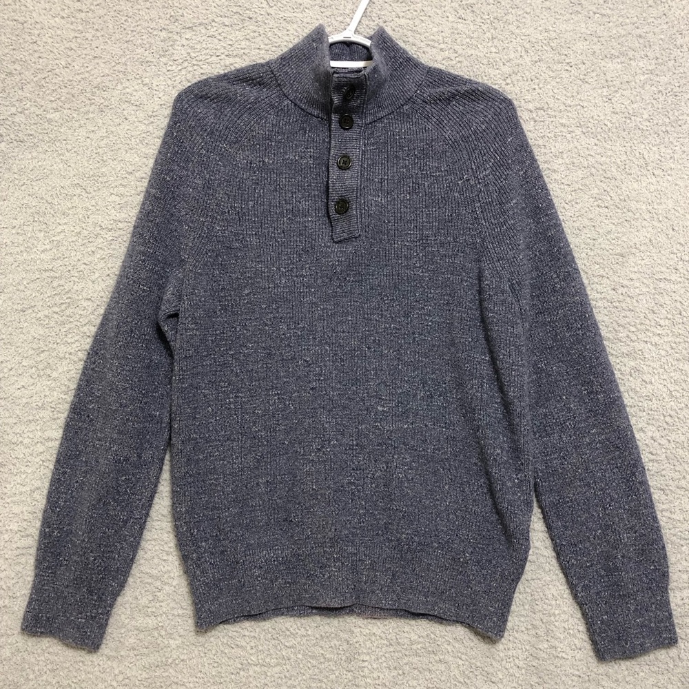 Men Cotton Henley Sweater Size M Blue Mock‎ Neck Banana Republic
